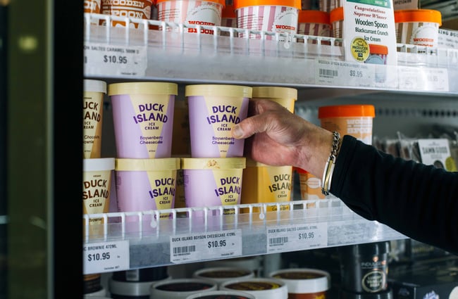 Close up of Duck Island ice cream at Moore Wilson's.
