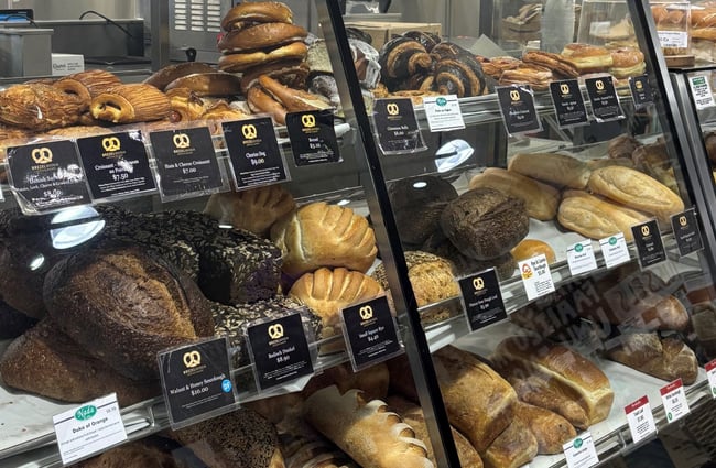 Bakery cabinet section at Moore Wilson's.