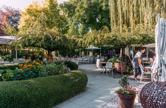 A winery courtyard on a sunny day.