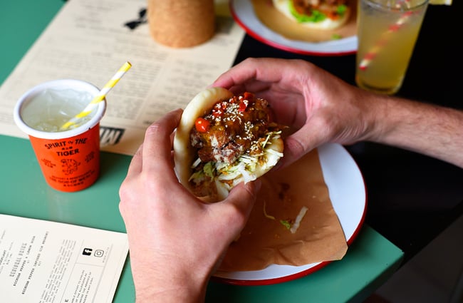 Person about to eat a boa bun.