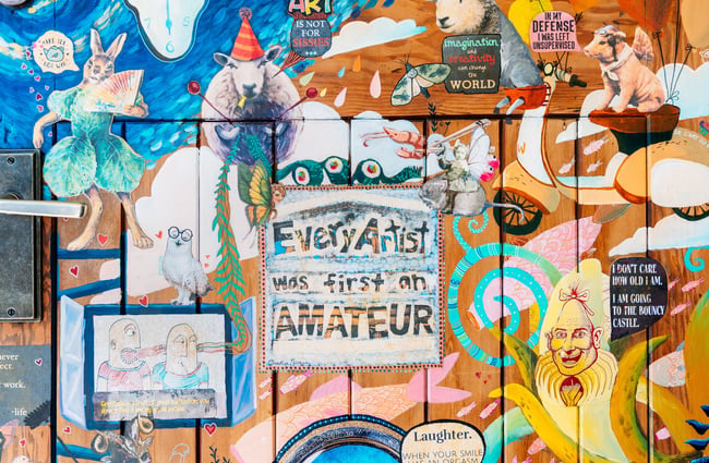 A close up of a painted mural.