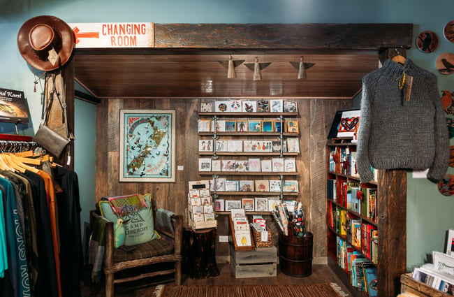 Books and cards on display in a retail store.