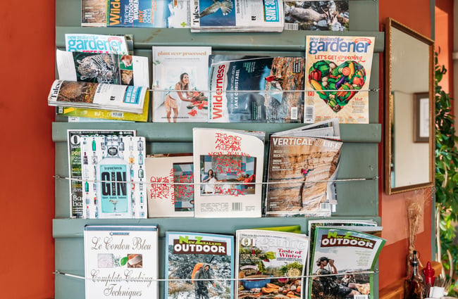 Magazines on display.