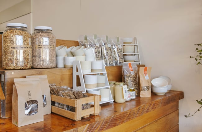 Various products arranged on the counter for sale at Mumma Bear.