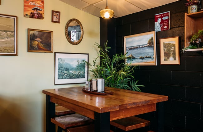 A table setting in a cafe corner.