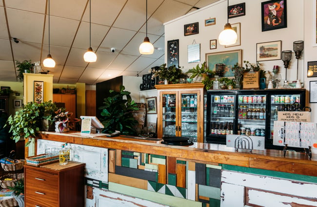 A busy cafe counter.