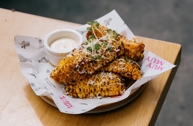 Close up of grilled corn dish at Muy Muy in Christchurch