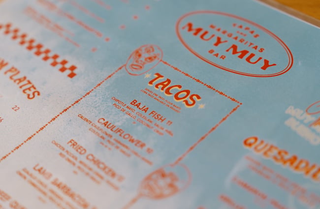 Close up of menu at Muy Muy in Christchurch