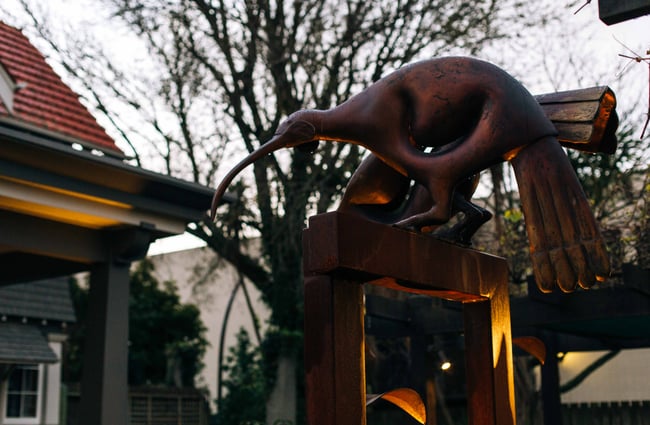 Close up of a bird sculpture.