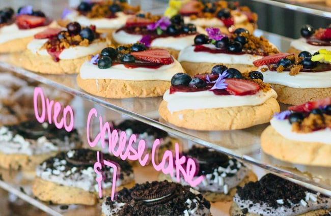 Cookies in the food cabinet at Neverland Cakes.