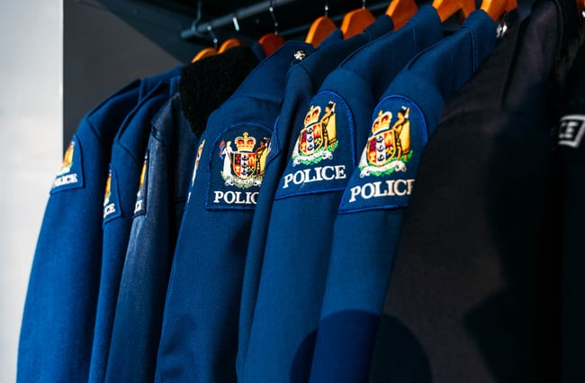 A close up of police uniforms.