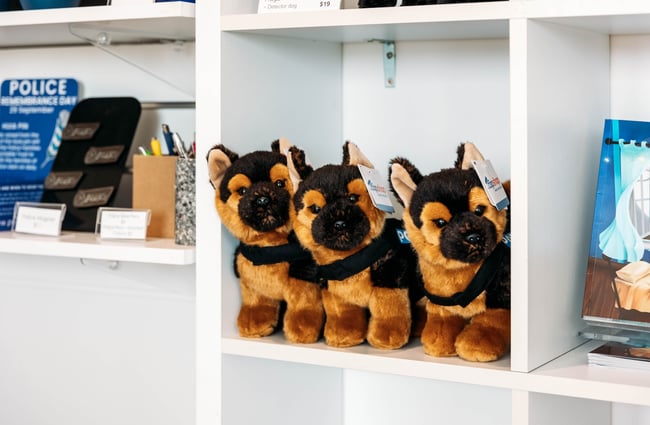 A close up of police dog toys.