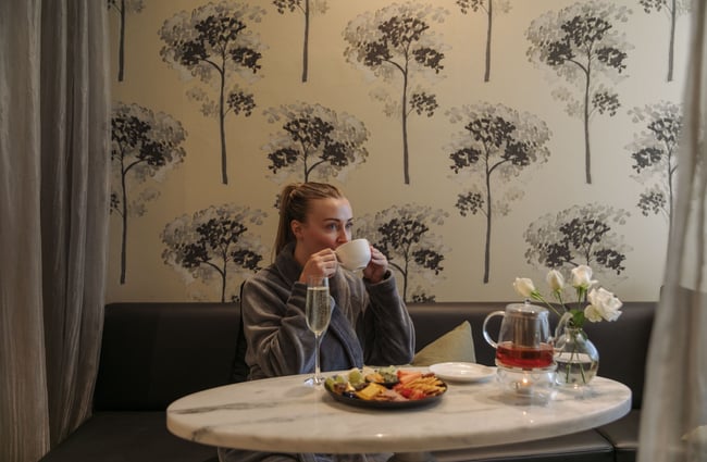 Close up of a food platter and tea at Nicola Quinn Beauty and Day Spa in Merivale, Christchurch.