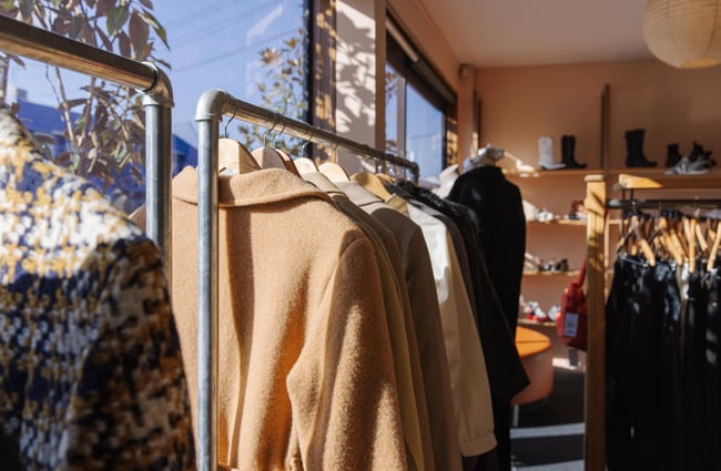 Close up of clothing on the racks at Nifty.