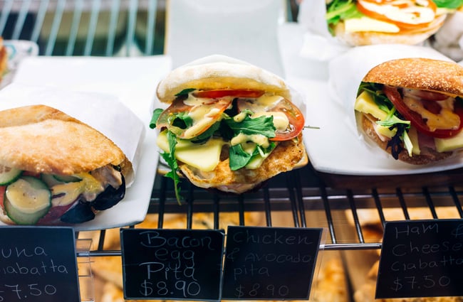 Close up sandwich in cabinet.