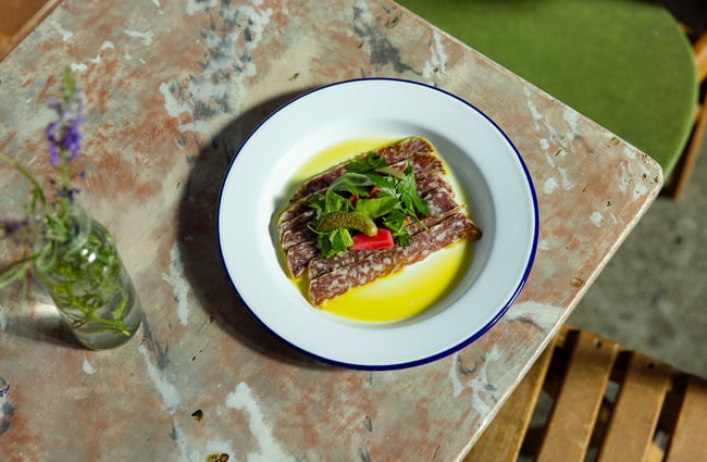 A meat dish on a table.