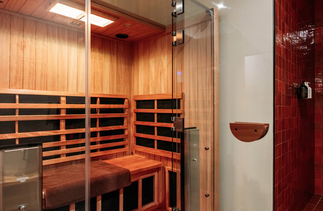 The inside of a sauna.