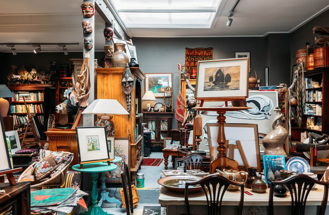 Antique store filled with an eclectic mix of art, furniture and artefacts