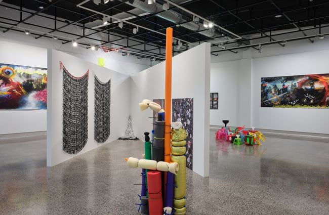 A colourful art installation inside Objectspace Auckland.