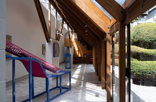 The view of the gallery and garden at Objectspace.