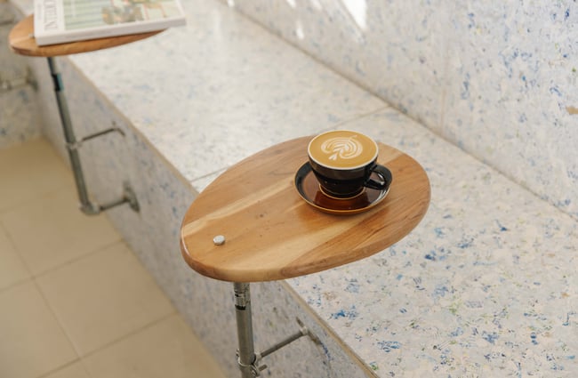 Coffee on the table at Odds Coffee.