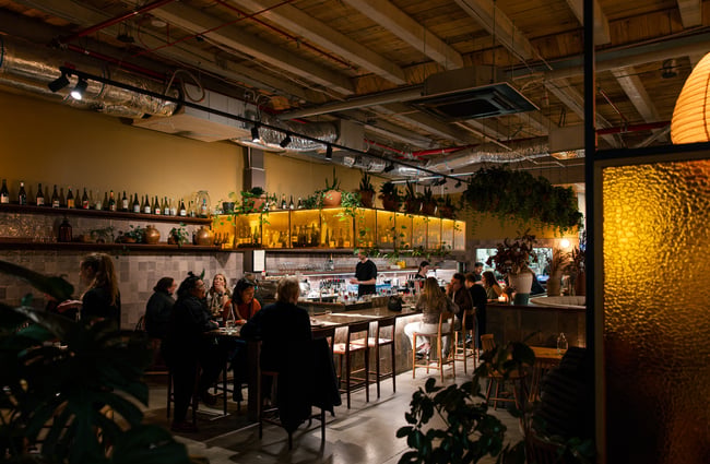 A wide view of the inside of the Odeon restaurant in Christchurch.