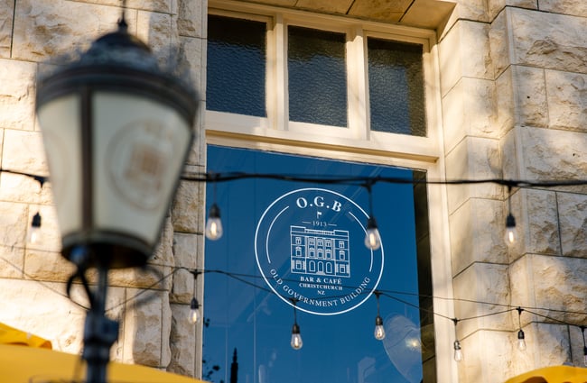 Close up of gold OGB window decal