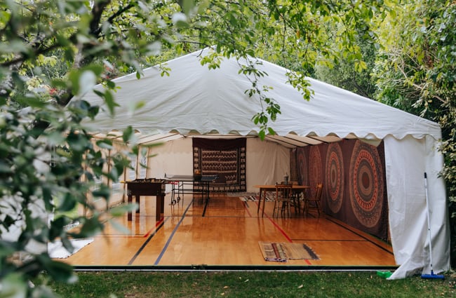 An event's area at Okuti Garden in Little River.