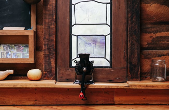 Close up of a coffee grinder at Okuti Garden in Little River.