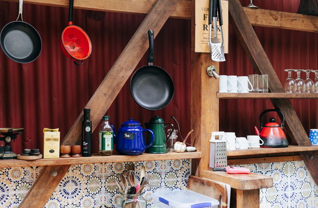 The kitchen inside the tent at Okuti Garden in Little River.