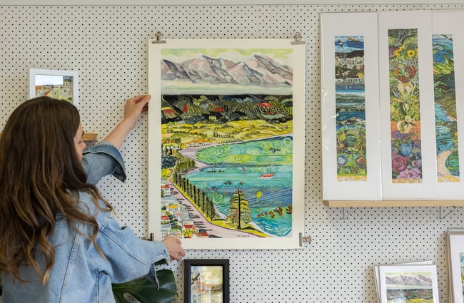 Art on the walls in a shop at the Old School Collective in North Canterbury.