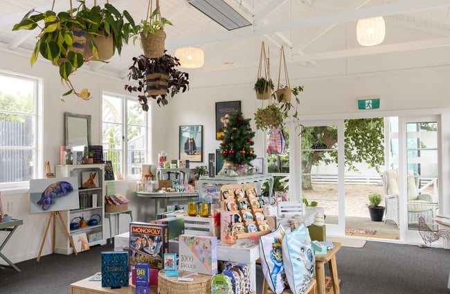 Homewares and interior products on a shop floor at Old School Collective in North Canterbury.