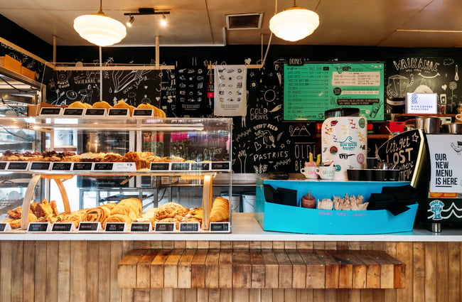 Cabinet and front counter at Olde Beach Bakery.