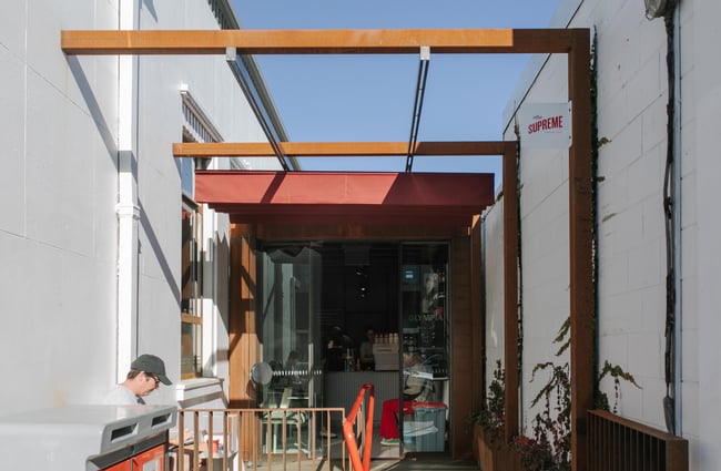 The exterior of Olympia Espresso Christchurch.