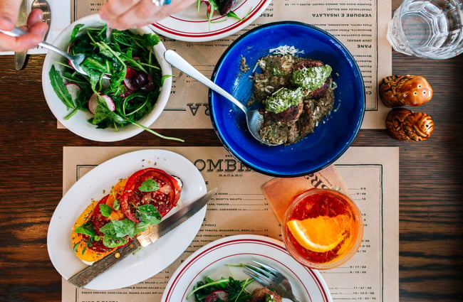 Flatlay of food on the table.