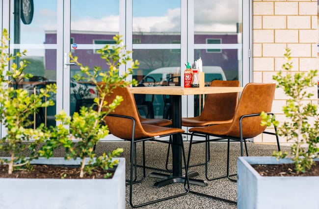 Outdoor table at On A Roll.