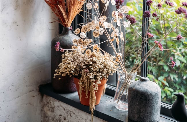 Dried flower decorations at Orchard Garden Cafe.
