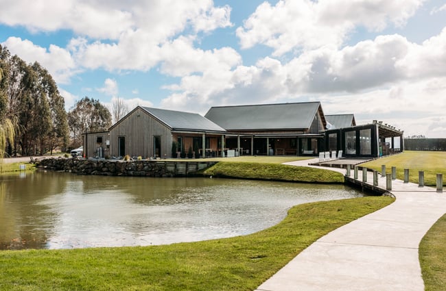 Small lake in front of one of the buildings in Orlando Country.