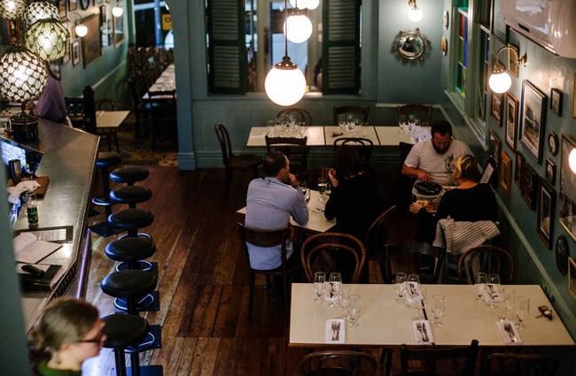 Looking down into restaurant.