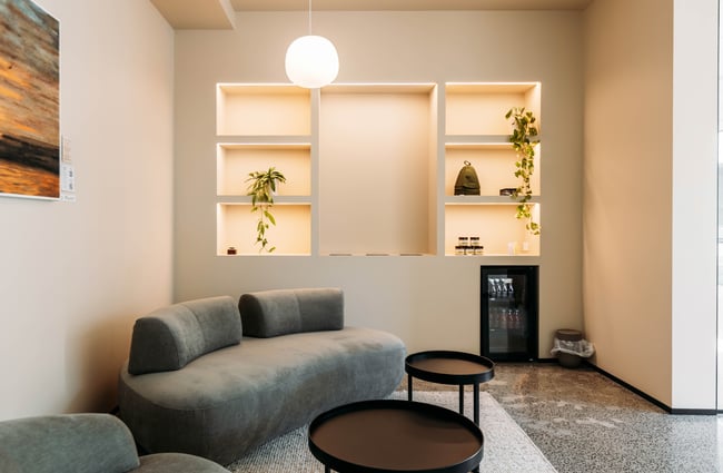 Sofas in the waiting area at O-Studio.