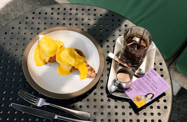 Breakfast and coffee on the table at Ozone Coffee.