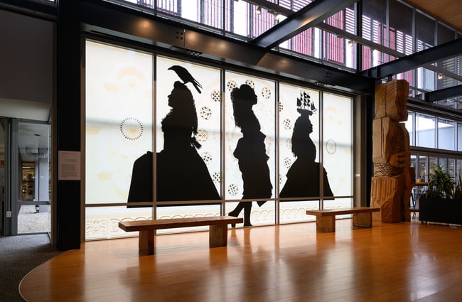 Large exhibition display at Pātaka Art + Museum