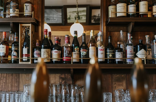 Spirits behind the bar at Paddy McNaughton's, Christchurch.