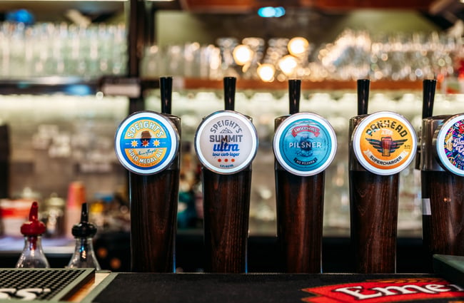 Various beers on tap at the bar at Paulina's Bar.