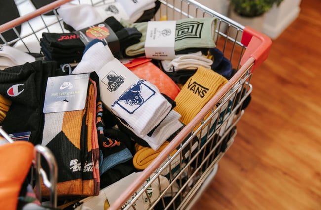 Close up of socks in a basket at  Pavement, Dunedin.