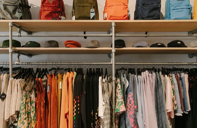 A rack of clothing for sale at Pavement, Dunedin.