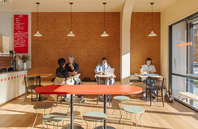 Customers sitting in the cafe at Peaches.