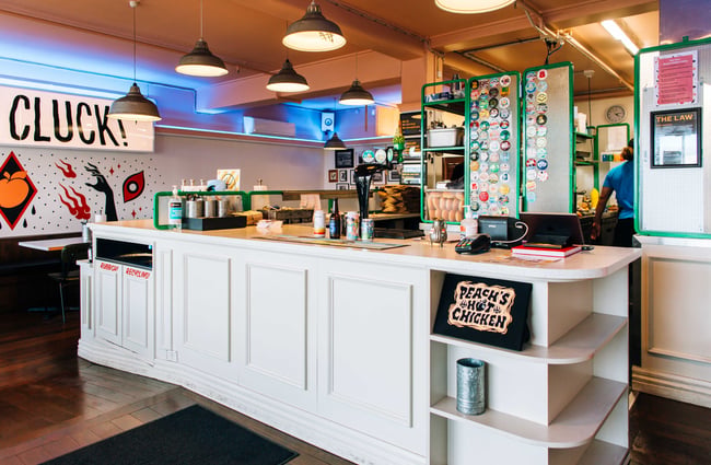 Counter area at Peach's Hot Chicken, Auckland.