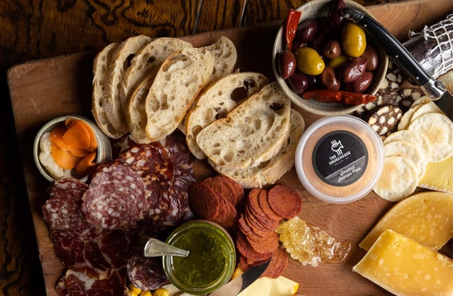 A close up of a cheese board at Pegasus Bay.