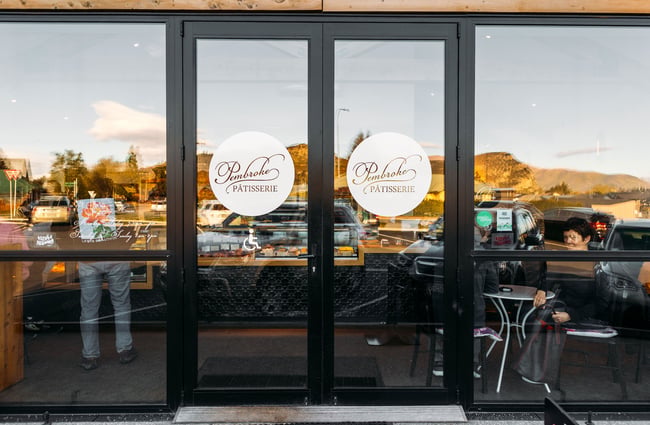 Glass front doors to Pembroke Pâtisserie.